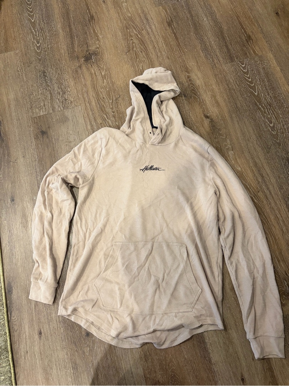 Hollister Beige Hooded Long-Sleeve Shirt with Front Pocket